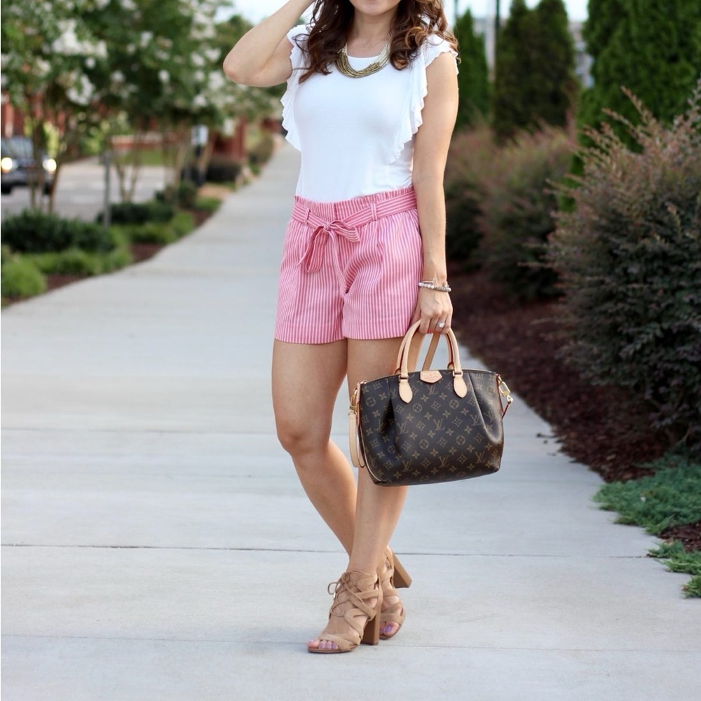 Ann Taylor LOFT Paperbag Waist Striped Shorts - Picture 8 of 14
